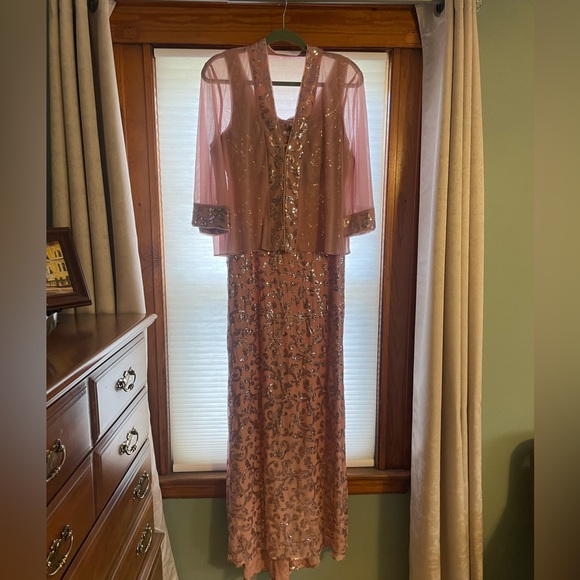 R&M Richards Blush Sequin Lace Gown with Jacket - Picture 3 of 5